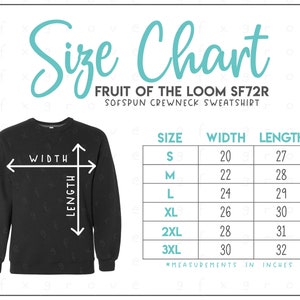 Fruit of the Loom SF72R Maattabel • Sofspun sweatshirt met ronde hals Maattabel • Fruit of the Loom-sweater Maattabel • SF72R Maattabel