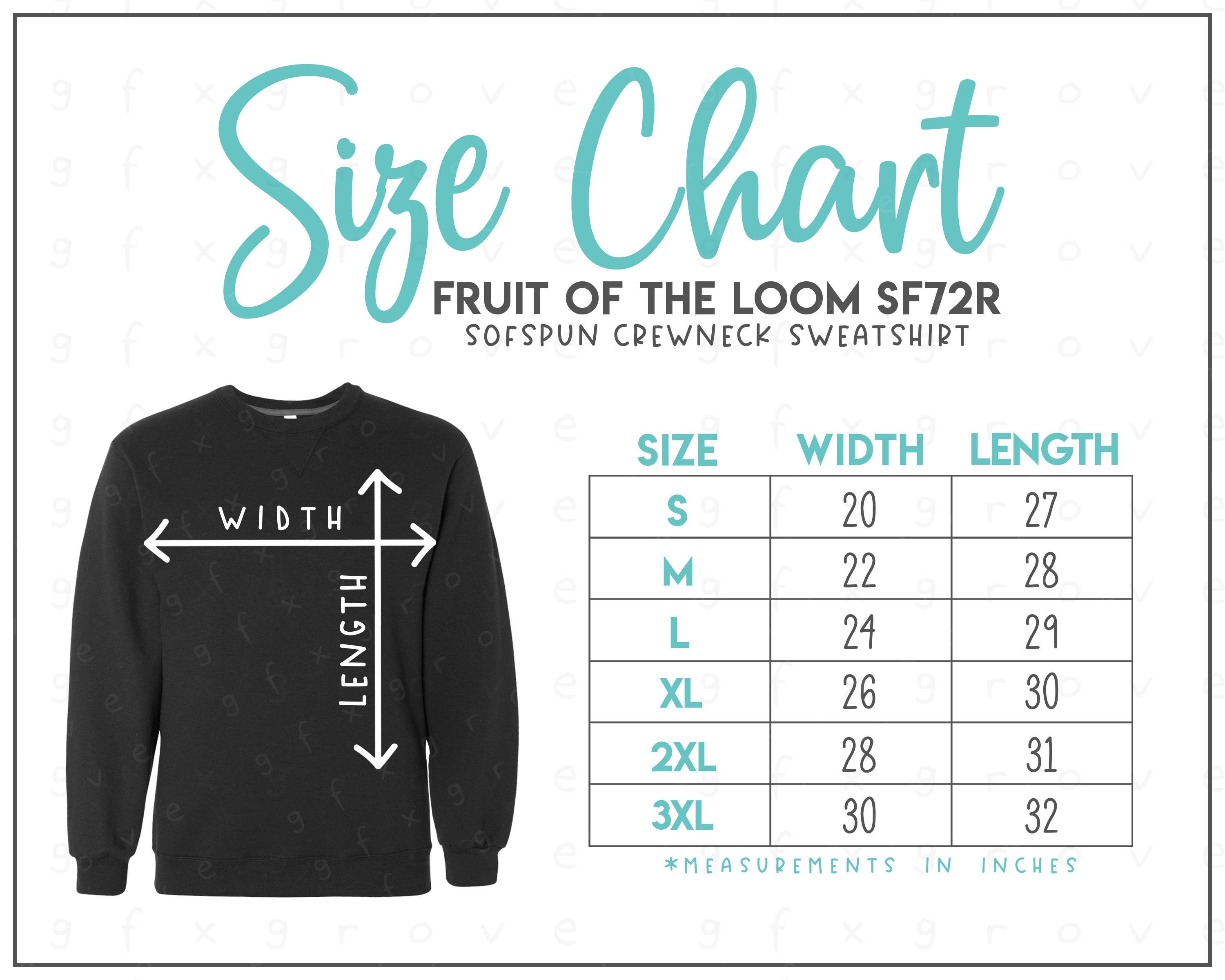 Fruit Of The Loom SF72R Size Chart • Sofspun Crewneck Sweatshirt Size ...