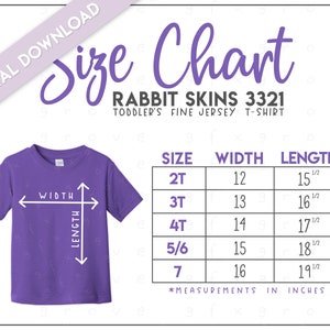Rabbit Skins 3321 Toddlers Fine Jersey T-Shirt Size Chart • Rabbit Skins Toddler Size Chart • Rabbit Skins Toddler Tee Size Chart • RS3321
