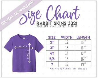 Tabela de tamanhos de camisetas de malha fina Rabbit Skins 3321 para crianças • Tabela de tamanhos para crianças Rabbit Skins • Tabela de tamanhos de camisetas para crianças Rabbit Skins • RS3321