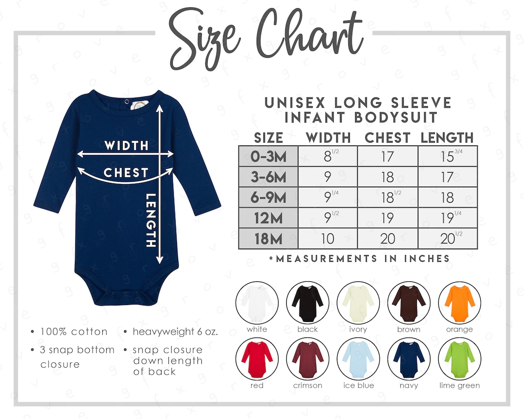 Blanks Boutique Unisex Long Sleeve Infant Bodysuit Size Color Chart 10