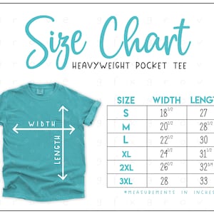 6030 Size Chart (2 versions included with & without branding) - Garment-Dyed Short Sleeve Pocket Tee Size Chart - CC6030