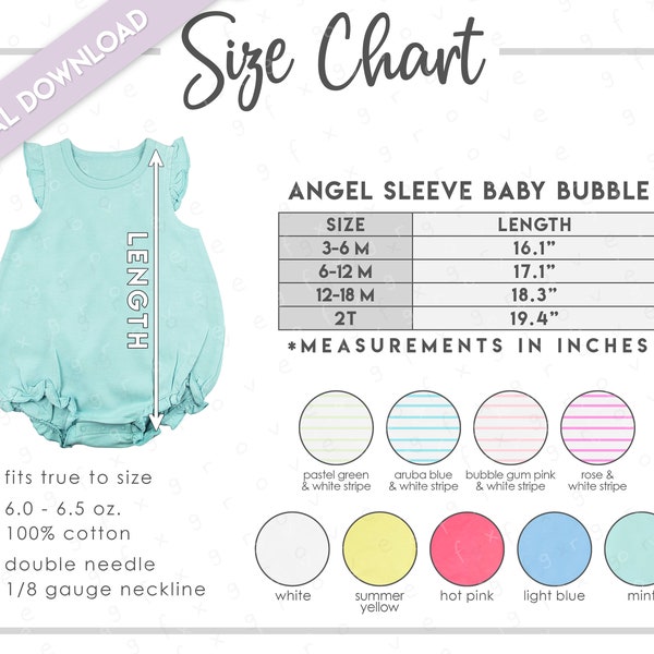 ARB Blanks Angel Sleeve Baby Bubble Size + Color Chart • Baby Bubble Size Chart • Baby Bubble Color Chart