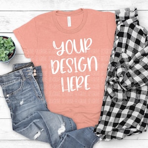 Bella + Canvas 3001 Mockup • Bella Canvas Heather Prism Sunset Mockup • Bella Canvas T-Shirt Mockup • BC3001 Mockup