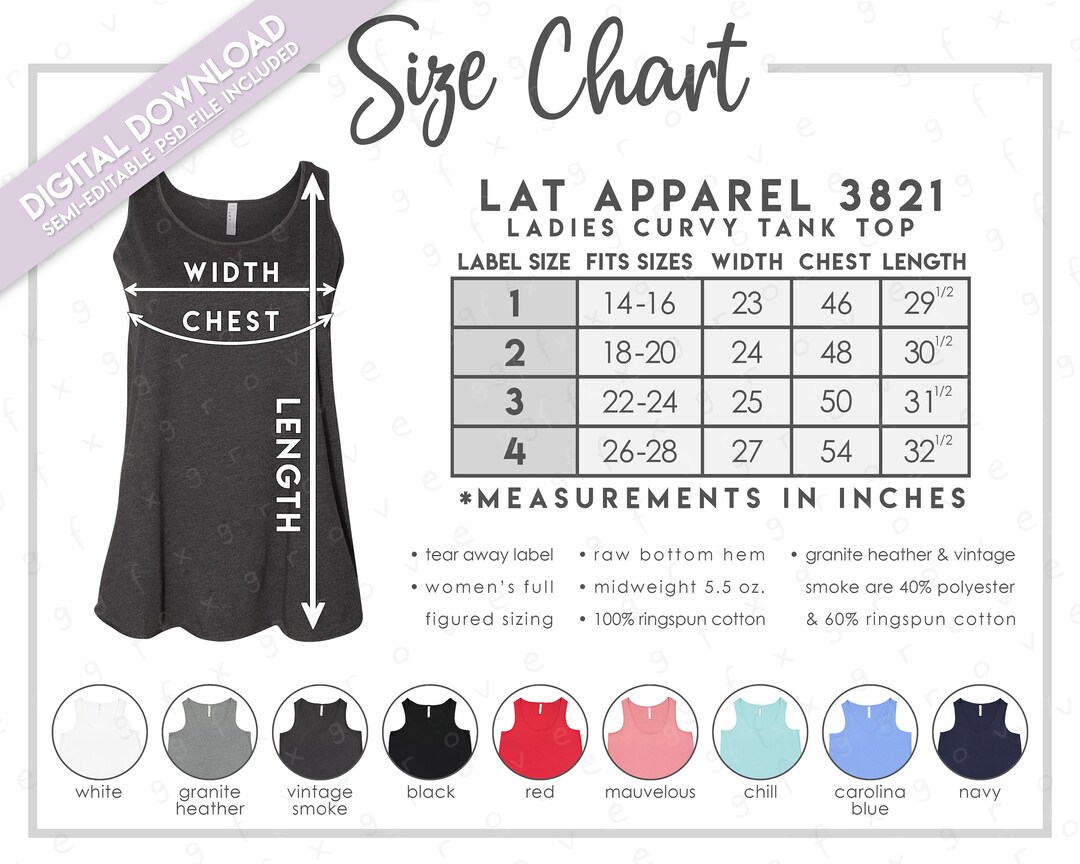 Semi-editable LAT Apparel 3821 Size Color Chart LAT - Etsy