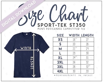Sport-Tek ST350 Size Chart • Sport-Tek Men's Posicharge Competitor Tee • Sport Tek Men's T-Shirt • Sport Tek ST350