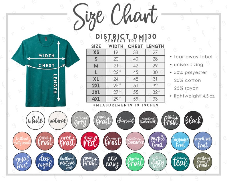 District DM130 Size Color Chart District Perfect Tri Tee - Etsy