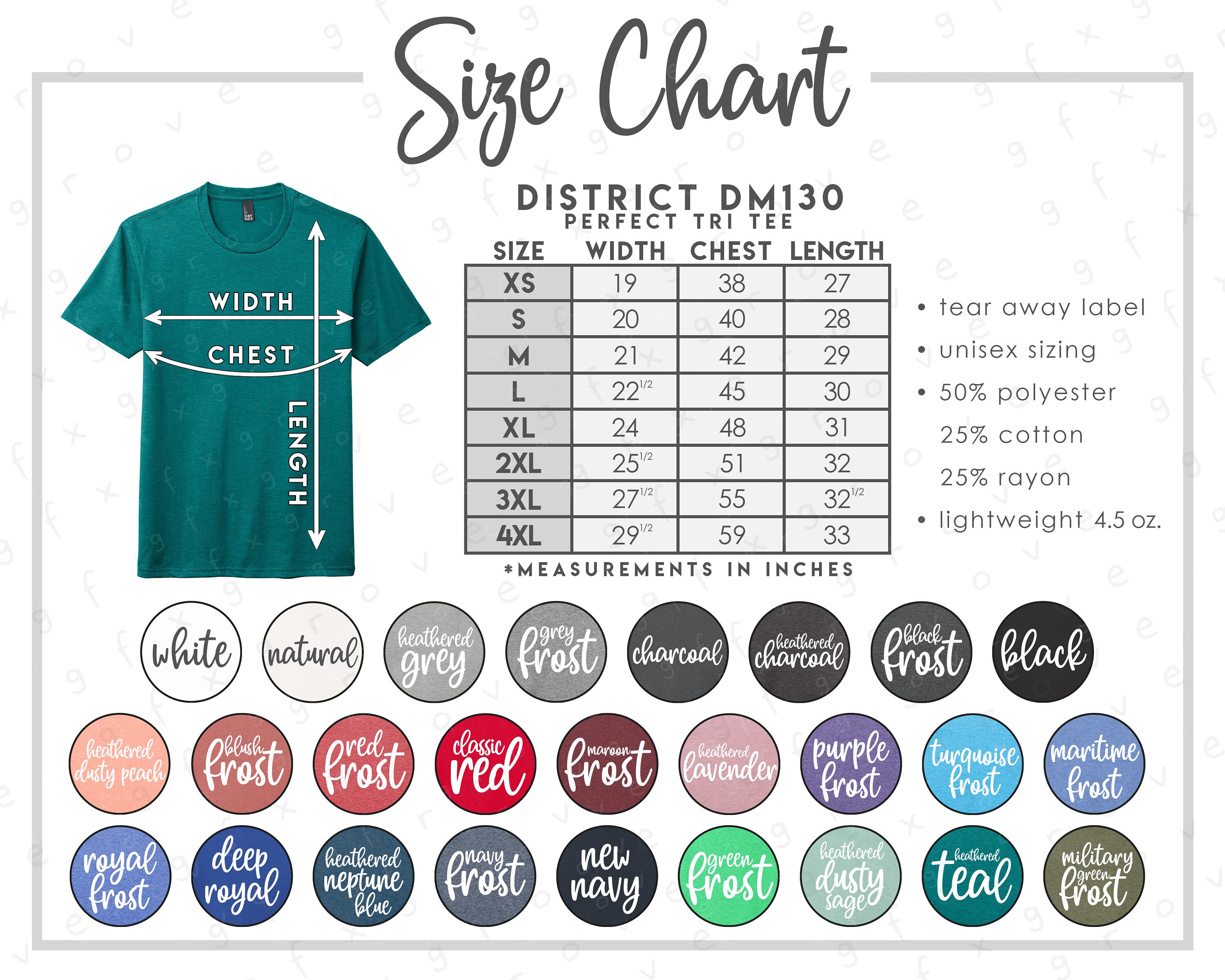 District DM130 Size Color Chart 