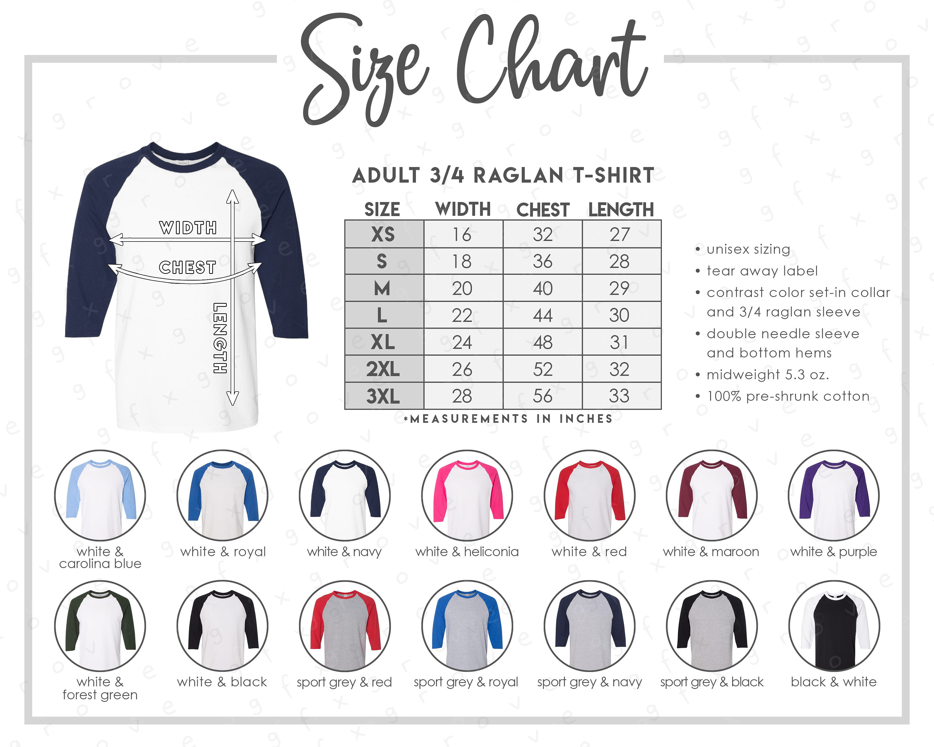 G570 Size Chart + Color Chart (2 Versions Included) • 14 COLORS