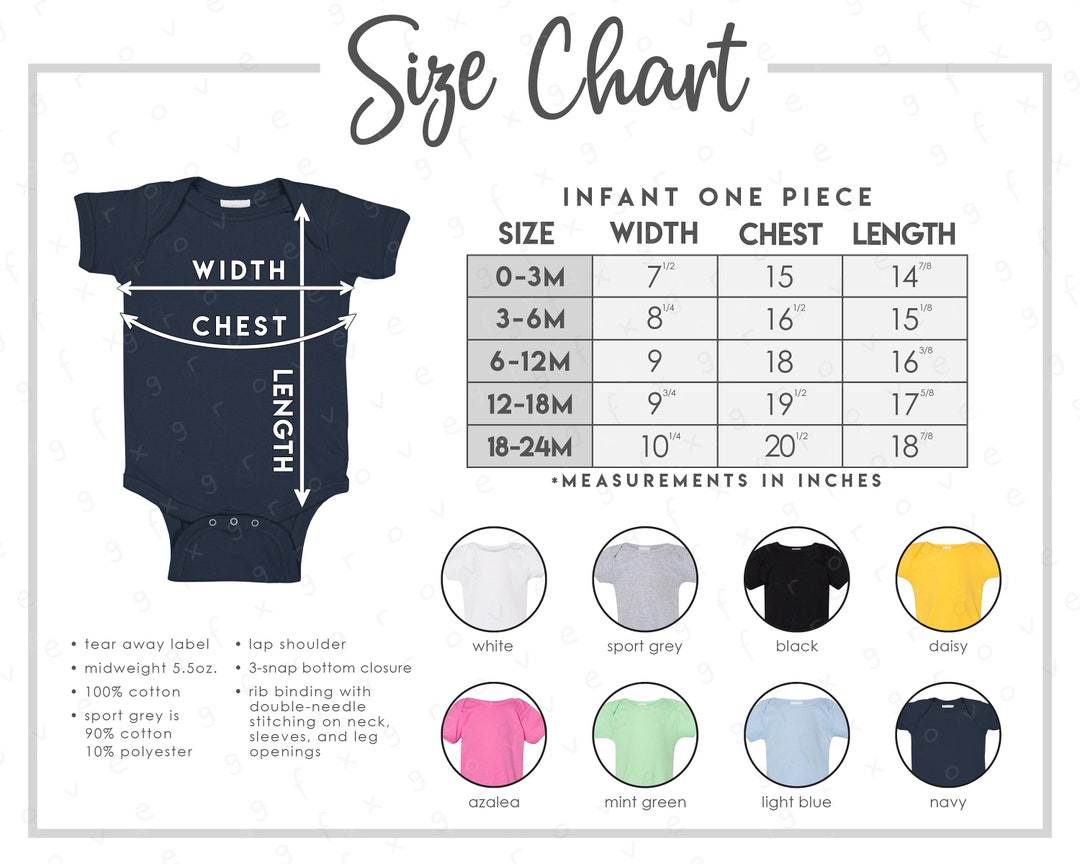 G64ZEE Size Chart Color Chart 2 Versions Included 8 COLORS Infant One ...