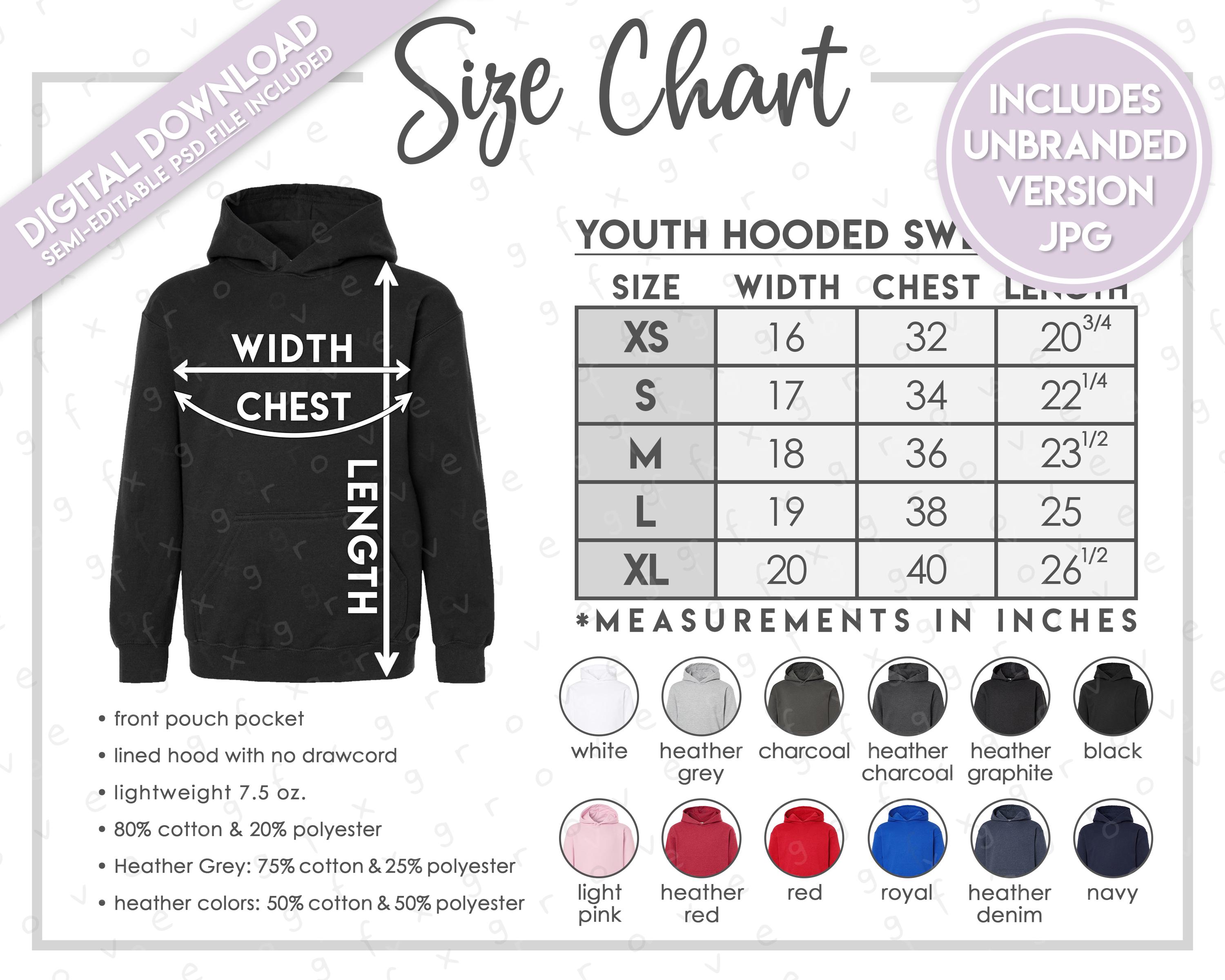 Semi-editable Tultex 320Y Size + Color Chart • Tultex Youth Hooded