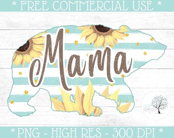 ママベアプリントファイル - かわいいママPNG - ママクリップアート - ママ昇華 - ママひまわりPNG