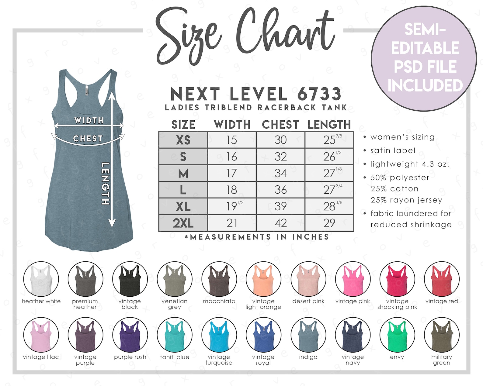 Semi-Editable Next Level 6733 Size Color Chart Next Level | Etsy