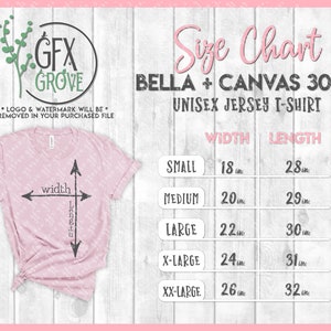 Bella + Canvas 3001 Size Chart - Bella Canvas T-Shirt Size Chart - Bella Canvas Sizes - Bella and Canvas Shirt Size Chart