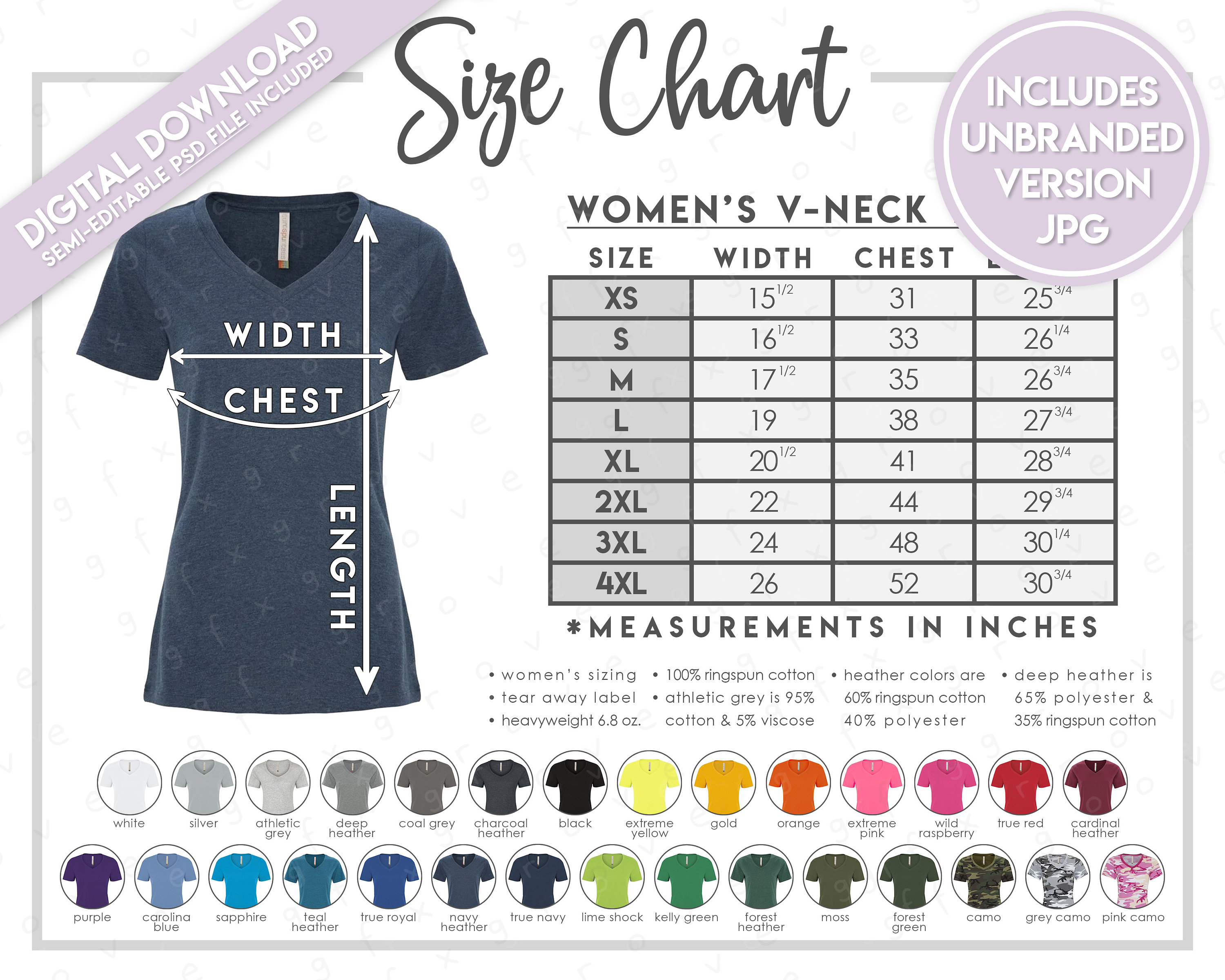 Semi-editable the Authentic T-shirt Company ATC8001L Size + Color