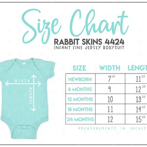 Rabbit Skins 4424 Infant Fine Jersey Bodysuit Size Chart • Rabbit Skins Bodysuit Size Chart • Rabbit Skins Size Chart • RS4424 Size Chart