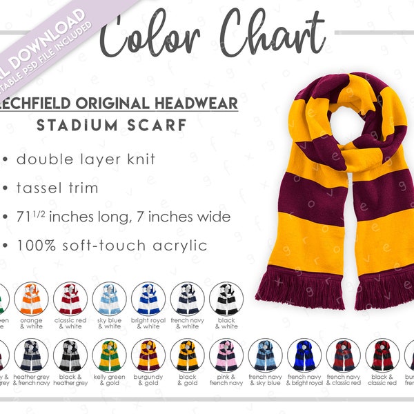 Semi-Editable Beechfield Original Headwear Stadium Scarf Color Chart • Adult Scarf Color Chart