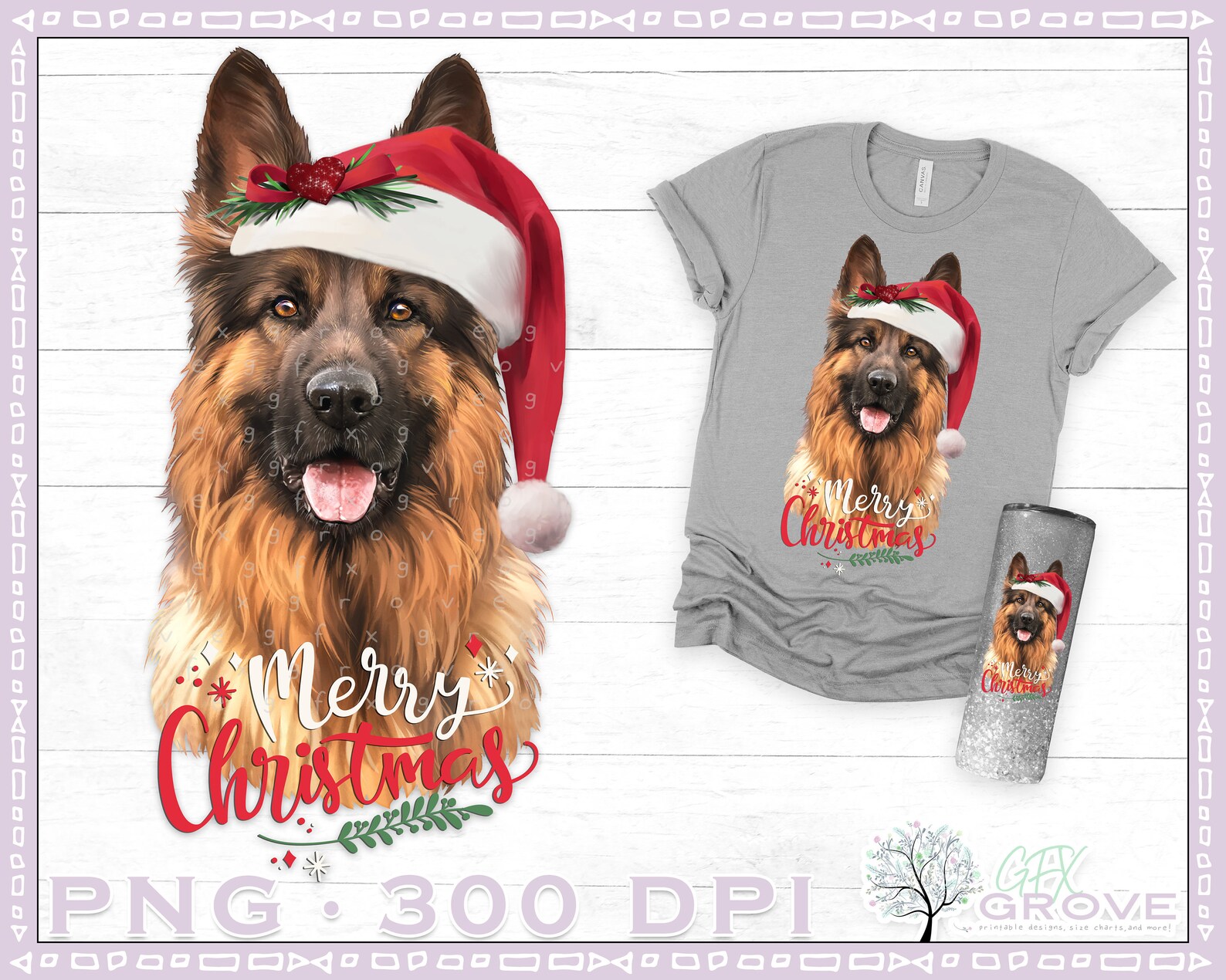 Merry Christmas German Shepherd Painting German Shepherd PNG | Etsy