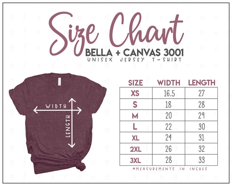canvas t shirt size chart