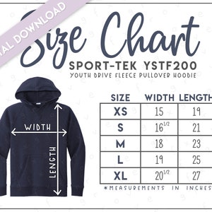 Sport-Tek YSTF200 Size Chart • Sport-Tek Youth Drive Fleece Pullover Hoodie • Sport Tek Youth Hoodie • Sport Tek YSTF200