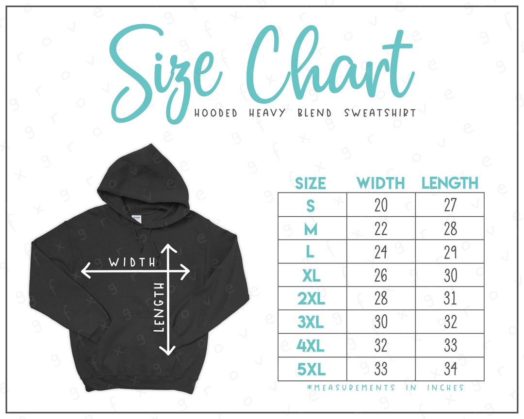 G185 Size Chart 2 Versions Included Hooded Sweatshirt Size - Etsy Canada