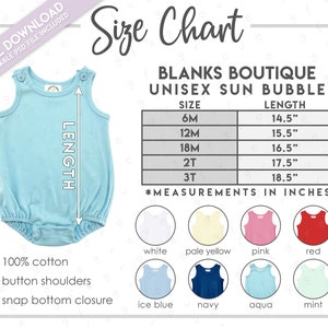 Semi-Editable Blanks Boutique Unisex Sun Bubble Size + Color Chart • Baby Bubble Size Chart • Baby Bubble Color Chart