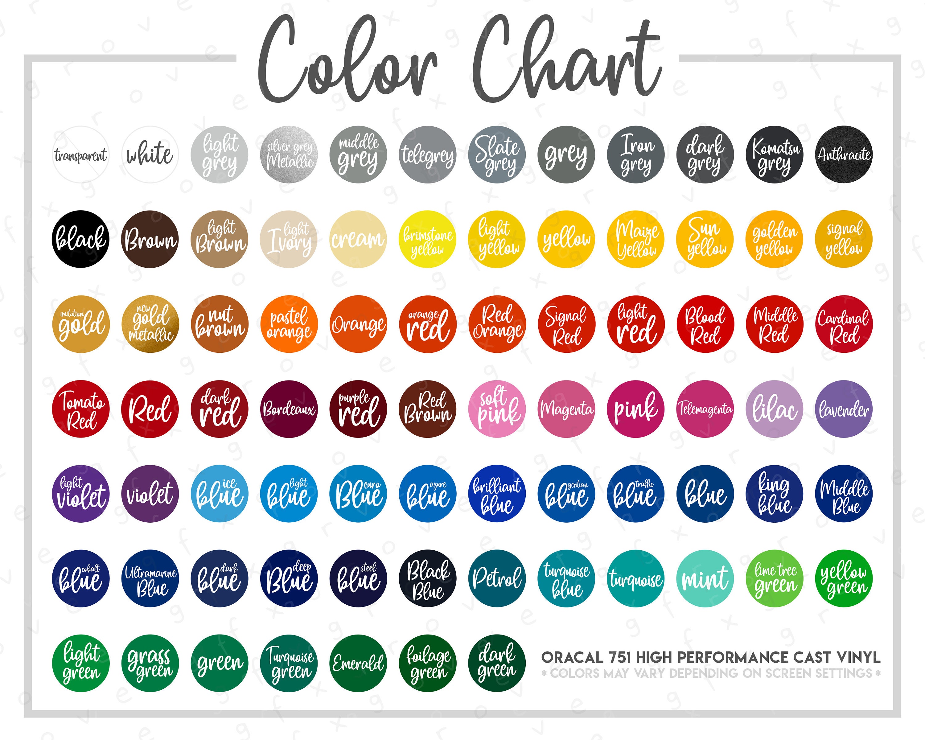 Oracal 751 Vinyl Color Chart 79 COLORS Semi-Editable PSD | Etsy