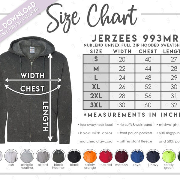 Jerzee Hoodie Color Chart Editable - Etsy