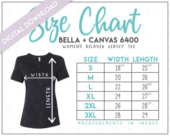 Bella Canvas 6400 Size Chart Color Guide 6400 Ladies' Relaxed Jersey ...