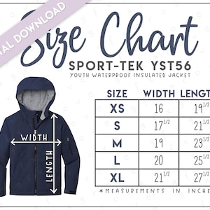 Sport-Tek YST56 Größentabelle • Sport-Tek Jugend Wasserdichte, gefütterte Jacke • Sport Tek Jugendjacke • Sport Tek YST 56