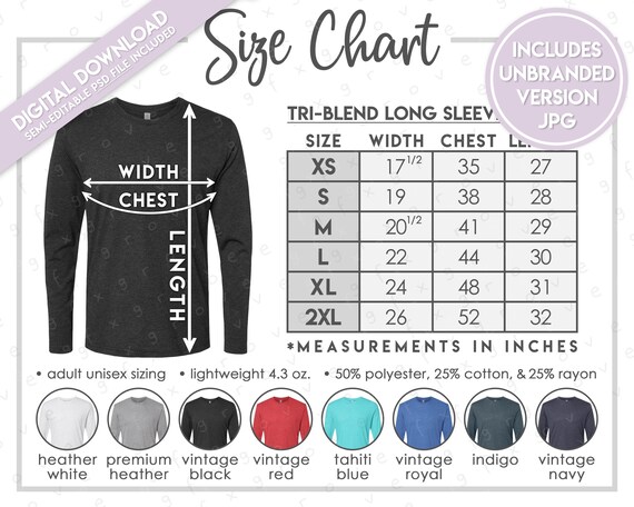 Semi-editable Next Level 6071 Size + Color Chart • Next Level