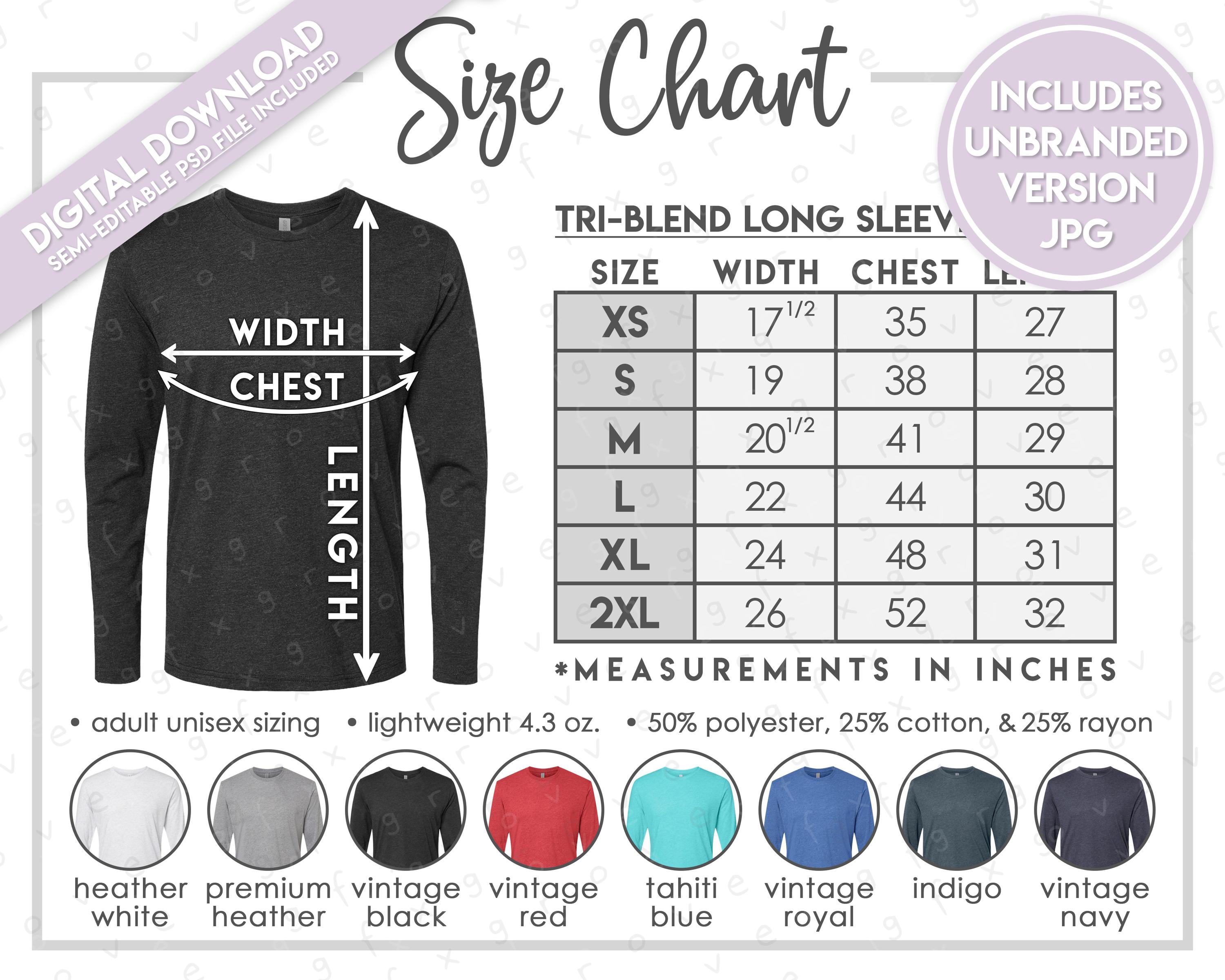 Semi-editable Next Level 6071 Size + Color Chart • Next Level