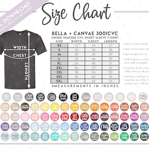 Bella Canvas 3001 Color Chart & Size Chart Bundle 2 Colors Gray Gold  Printful Colors Print on Demand T-shirt Mockup Color Chart Size Chart -   Canada