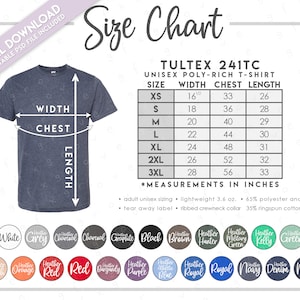 Semi-editable Tultex 0241tc Size Chart Color Chart Tultex Poly-rich Tee ...