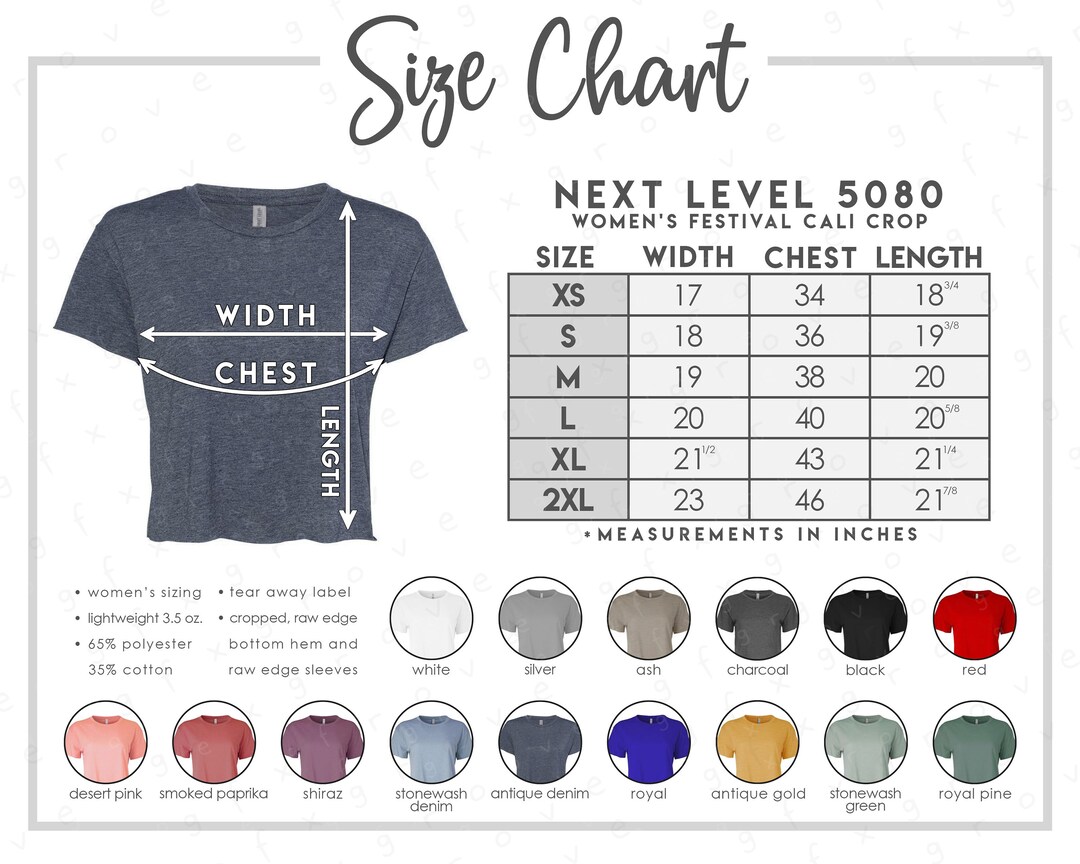 Next Level 5080 Size + Color Chart (2 Versions Included With Next Level 5080 Size + Color Chart (2 Versions Included With