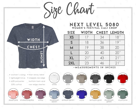 Next Level 5080 Size Color Chart 2 Versions Included With & - Etsy
