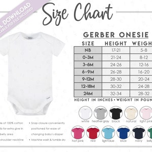 Semi-Editable Baby Bodysuit Size + Color Chart • Gerber Baby Bodysuit Size Chart