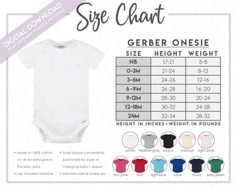 Semi-Editable Baby Bodysuit Size + Color Chart • Gerber Baby Bodysuit Size Chart