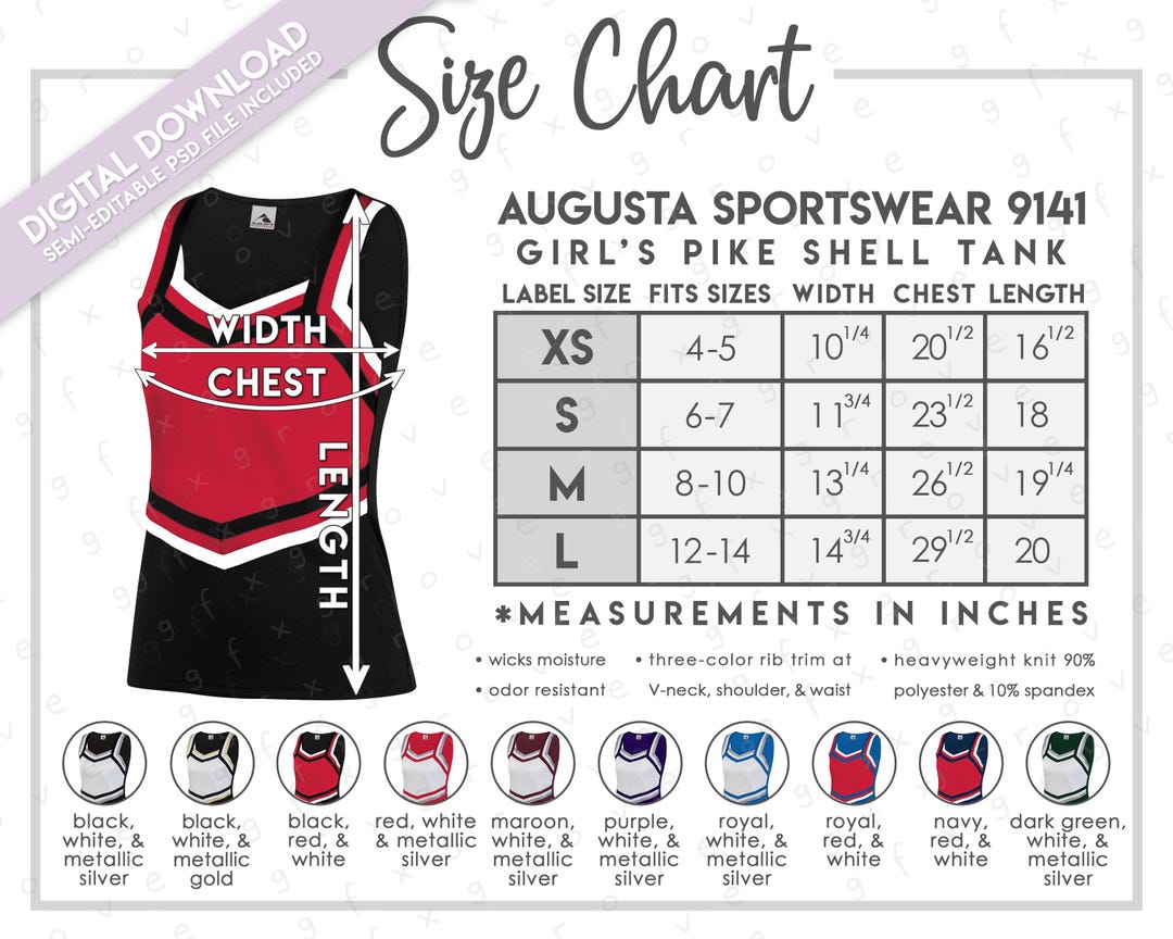 GMW スパッツ　Lサイズ Semi-editable Augusta Sportswear 9141 Size + Color Chart • Augusta