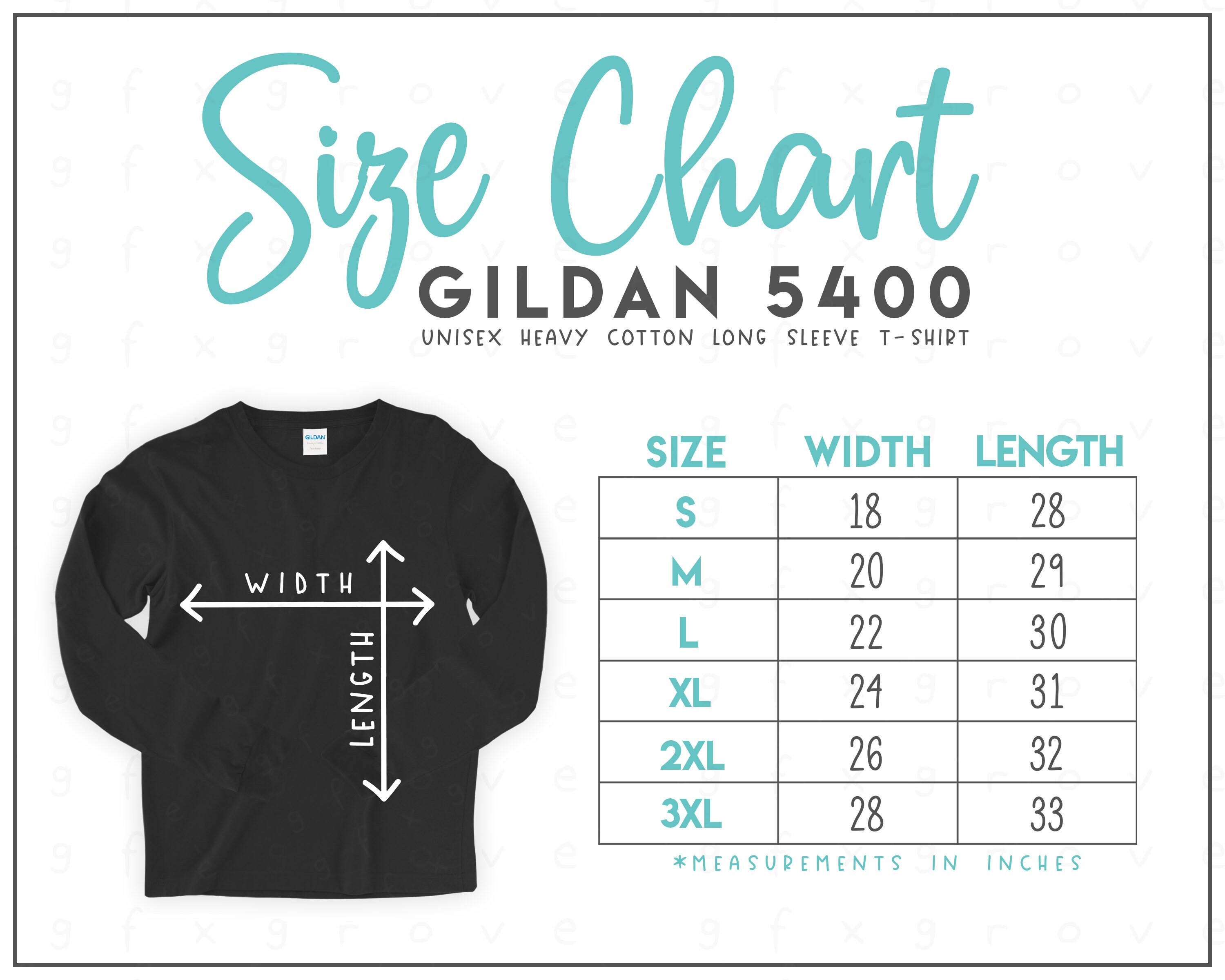 5400 Size Chart • Adult Unisex Heavy Cotton Long Sleeve T