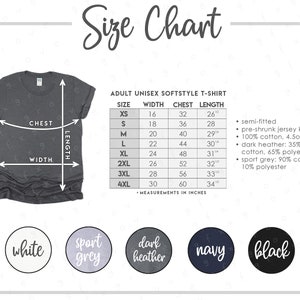 G640 Size Chart + Color Chart (2 versions included) • PRINTFUL COLORS • Softstyle T-Shirt Size Chart • G640 Color Chart • G640 Size Chart