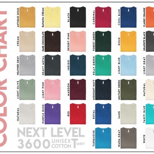 Next Level 3600 Color Chart • All 33 Colors • Next Level Unisex Cotton T-Shirt Color Chart • Next Level Tee Color Chart