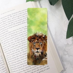 Aquarel bladwijzer van leeuw | Bladwijzer leeuw | Bladwijzer dieren | Papieren bladwijzer | Gelamineerde bladwijzer | Bladwijzer met kwastje
