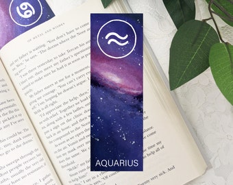 Zodiac Bookmark | Galaxy Bookmark | Zodiac Sign | Watercolor Bookmark | Astrology Gifts | Bookmark with Tassel | Laminated Bookmark
