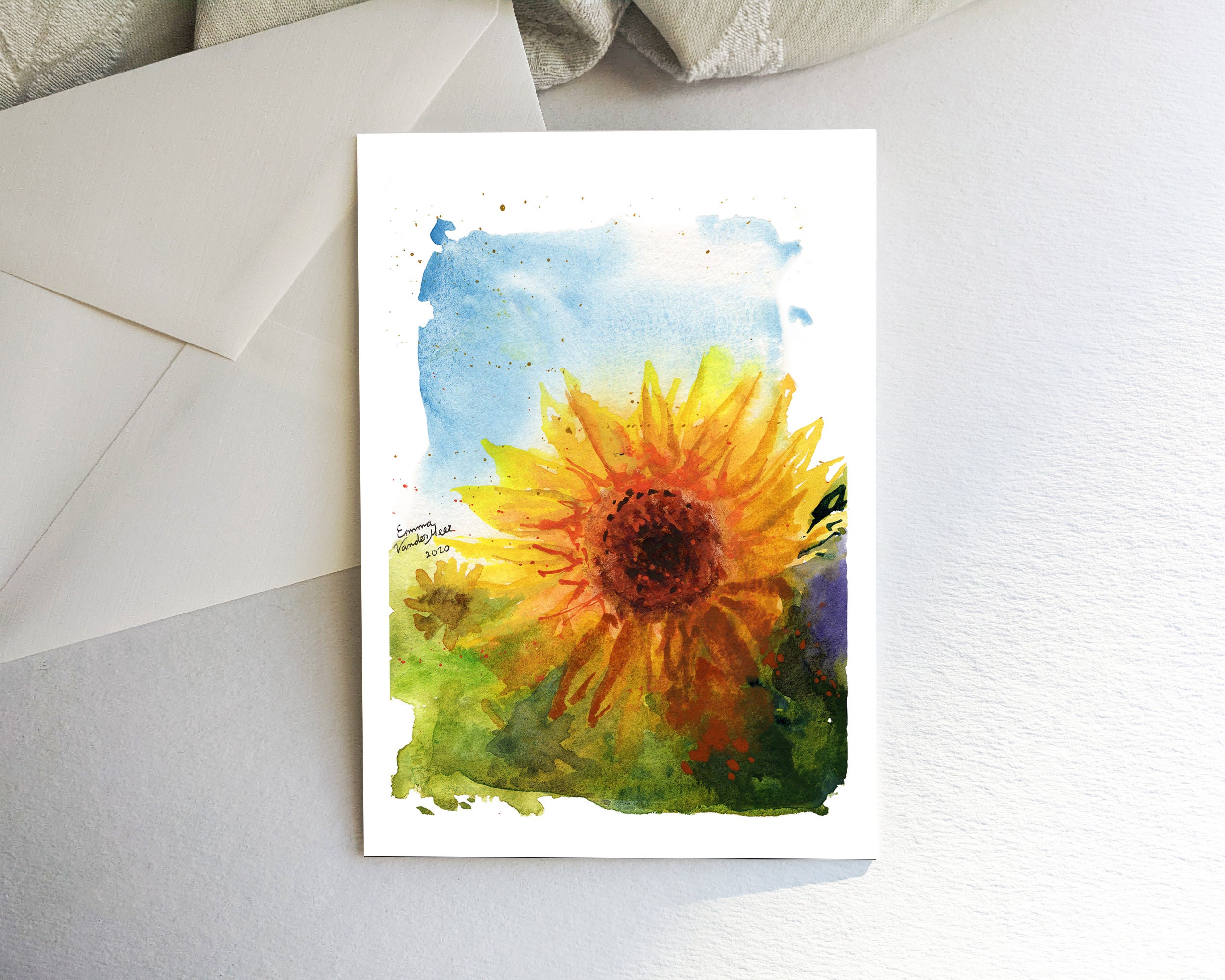 Sunflower Card | Watercolor Greeting Card of Sunflowers - Etsy