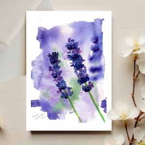 Lavendel Grußkarte Botanische Grußkarte Blanko Grußkarten Aquarell Blumen Botanischer Druck Fine Art Print Bild 1