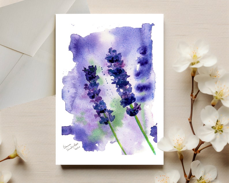 Lavendel Grußkarte Botanische Grußkarte Blanko Grußkarten Aquarell Blumen Botanischer Druck Fine Art Print Bild 1