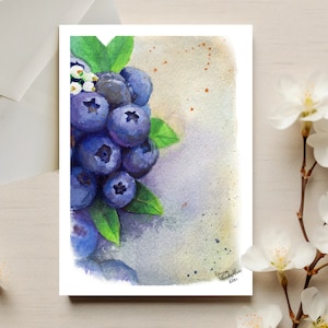 de voeux aux bleuets | Cartes de voeux vierges | Nature morte | Cartes d'aquarelle | de voeux Fruits | Cartes de voeux faites main