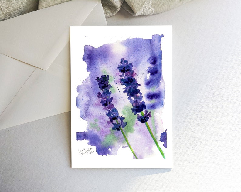 Lavendel Grußkarte Botanische Grußkarte Blanko Grußkarten Aquarell Blumen Botanischer Druck Fine Art Print Bild 2