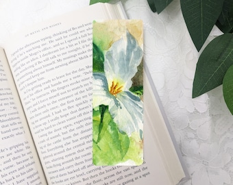 Floral Bookmark | Watercolor Bookmark of Trillium | Flower Bookmark | Paper Bookmark | Bookmark with Tassel | Laminated Bookmark